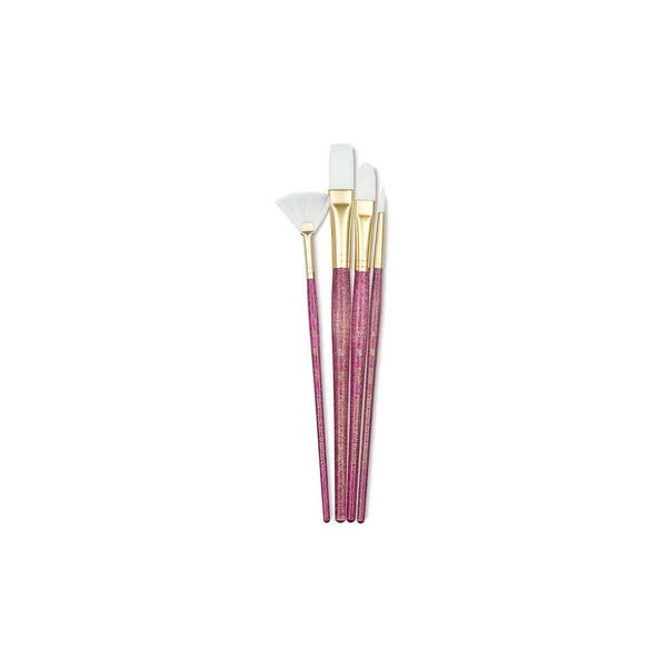Princeton Mixed Brush Set of 4 Round 4; Fan2; Filbert 6; Flat 10 Suitable for Oil, Acrylic, Watercolour, Goauche, Poster Colours, Short Handle