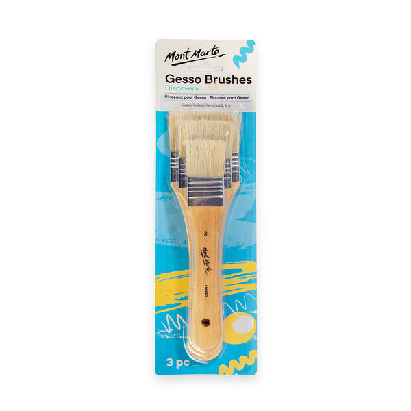 Mont Marte Flat Brush Set of 3 (2, 4, 8) Suitable for Oil, Acrylic, Watercolour, Goauche, Poster Colours, Short Handle