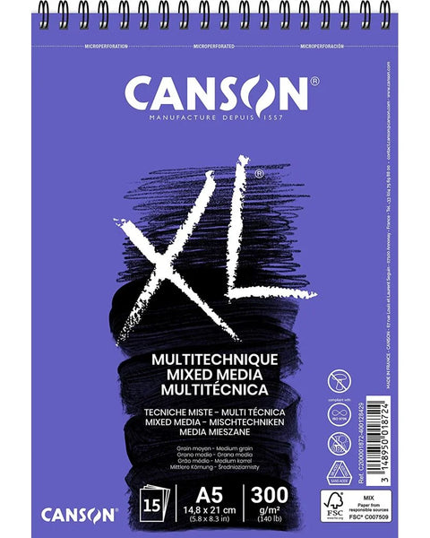 Canson Mixed Media Spiral A5, 300 GSM, 15 Sheets