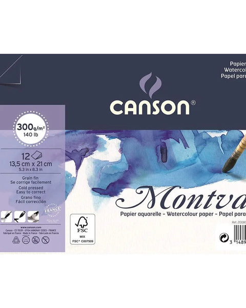 Canson Montval Watercolour Book Spiral 12 Sheets, 300 GSM, 14.8cm x 21cm