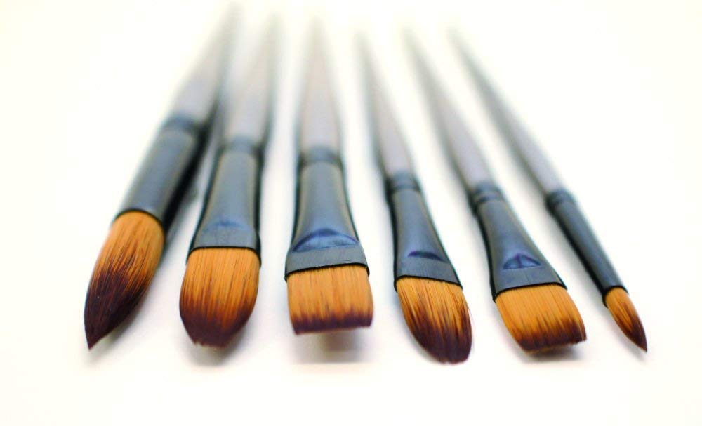 Mont Marte Mixed Brush Set of 6 Dettail-1,3- Liner 2,4-Round-4,8 Suitable for Oil, Acrylic, Watercolour, Goauche, Poster Colours, Short Handle