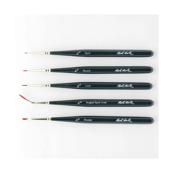Mont Marte Detail Brush Set of 5, Sutable for Oil, Acrylic, Watercolour, Goauche, Poster Colours, Mini Handles