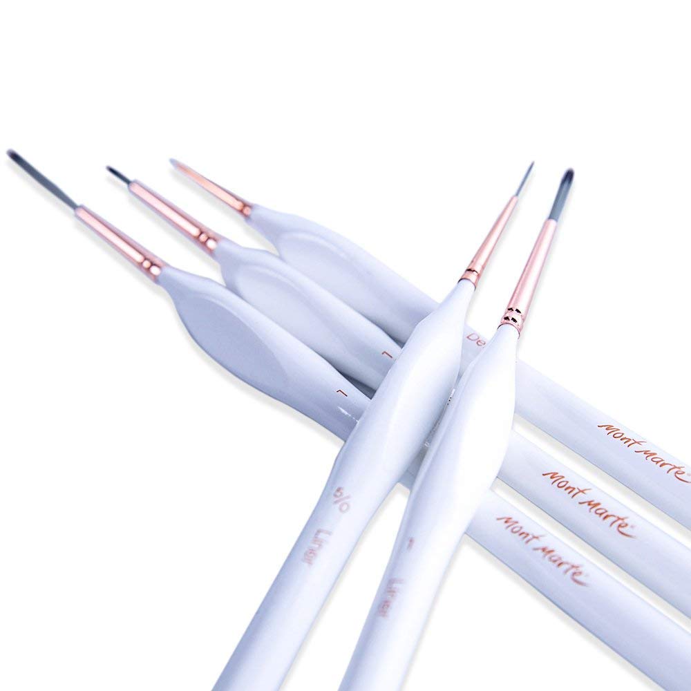 Mont Marte Detail Brush Set of 5 Suitable for Oil, Acrylic, Watercolour, Goauche, Poster Detail & Liners, Short Handle