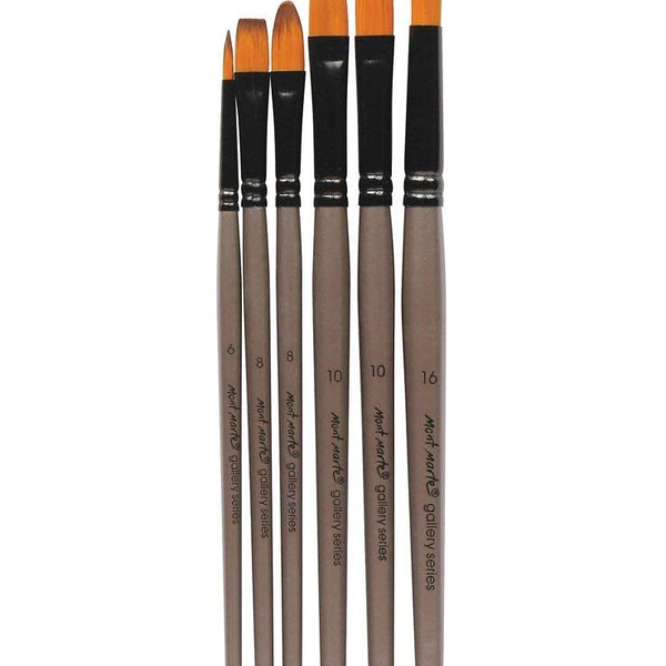 Mont Marte Mixed Brush Set of 6 Dettail-1,3- Liner 2,4-Round-4,8 Suitable for Oil, Acrylic, Watercolour, Goauche, Poster Colours, Short Handle