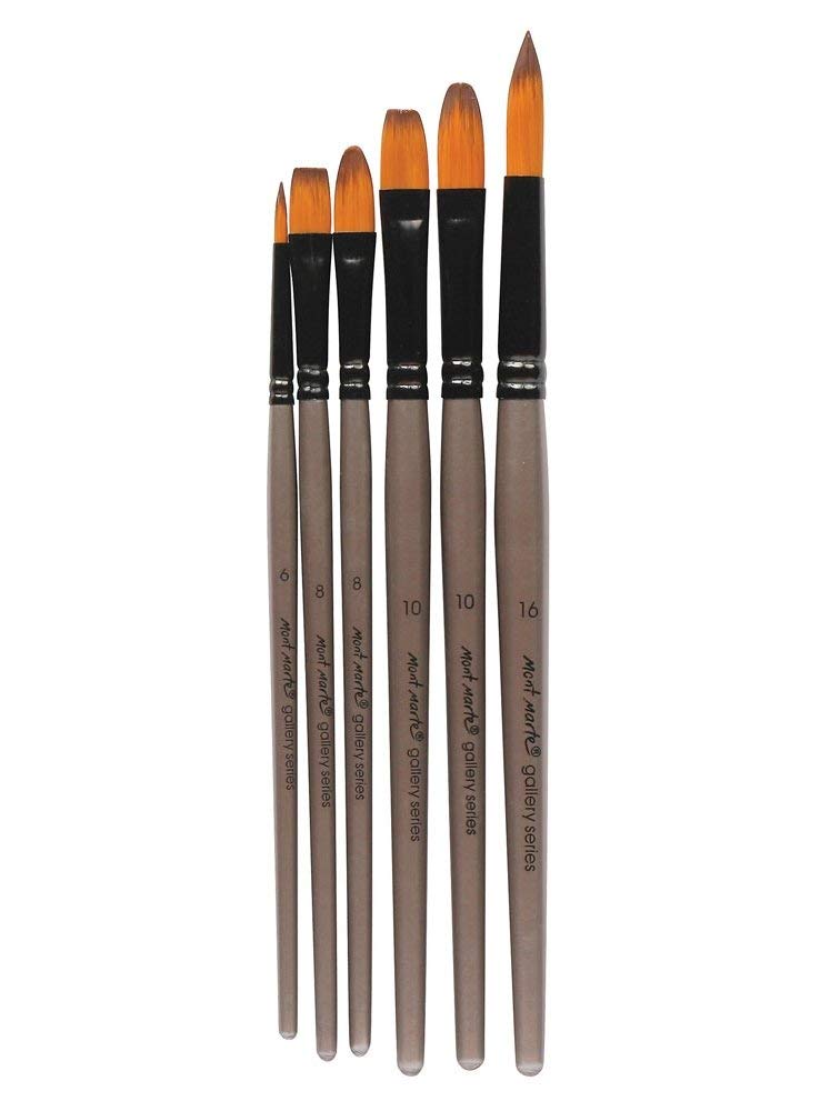 Mont Marte Mixed Brush Set of 6 Dettail-1,3- Liner 2,4-Round-4,8 Suitable for Oil, Acrylic, Watercolour, Goauche, Poster Colours, Short Handle