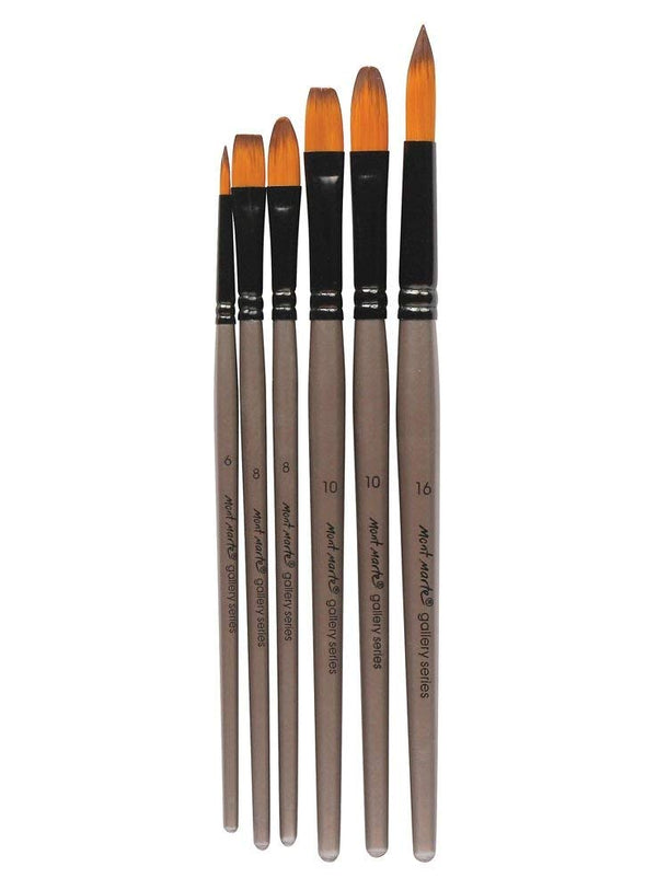Mont Marte Mixed Brush Set of 6 Dettail-1,3- Liner 2,4-Round-4,8 Suitable for Oil, Acrylic, Watercolour, Goauche, Poster Colours, Short Handle