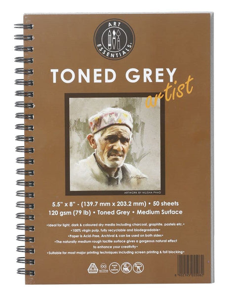 Art Essentials Toned Grey Spiral A5, 120 GSM, 50 Sheets