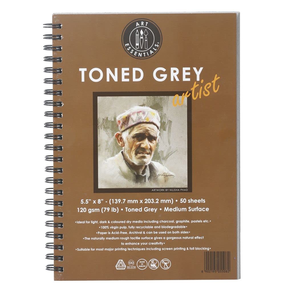 Art Essentials Toned Grey Spiral A5, 120 GSM, 50 Sheets
