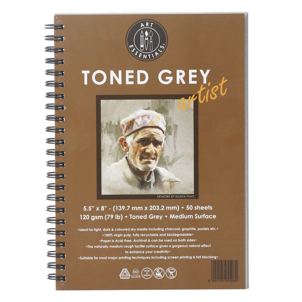 Art Essentials Toned Grey Spiral A5, 120 GSM, 50 Sheets