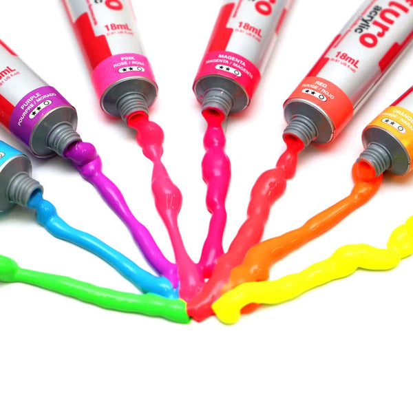Mont Marte Acrylic Paint Set Fluorescent Colour 8 Shades 18ml each