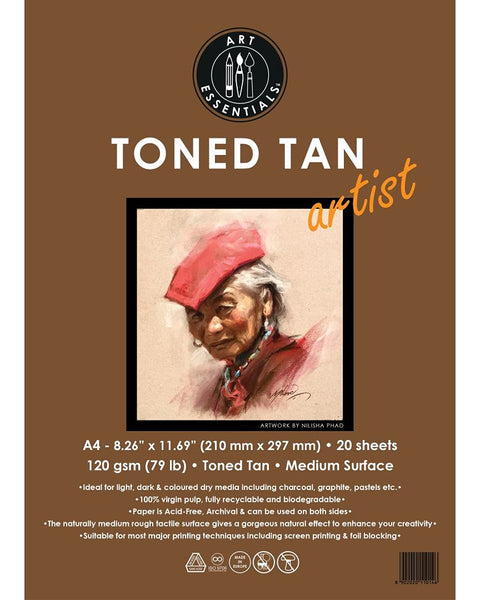 Art Essentials Toned Tan Loose Sheets Pack A4, 120 GSM, 20 Sheets
