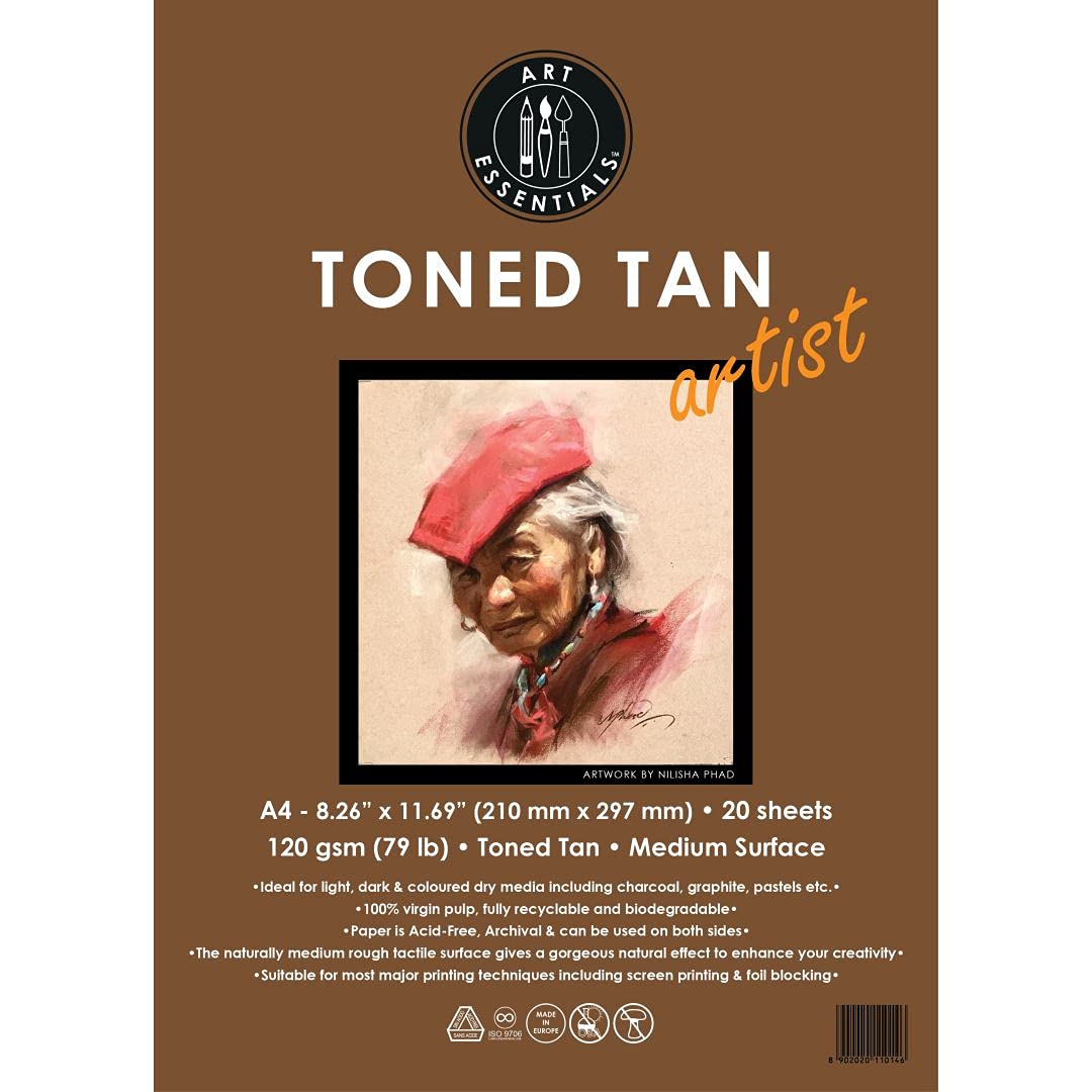 Art Essentials Toned Tan Loose Sheets Pack A4, 120 GSM, 20 Sheets