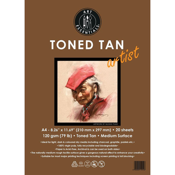 Art Essentials Toned Tan Loose Sheets Pack A4, 120 GSM, 20 Sheets