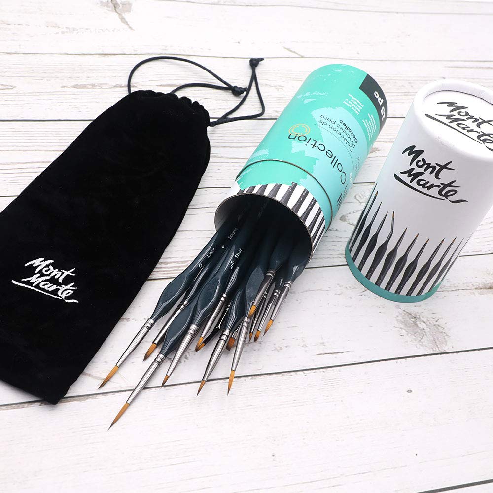 Mont Marte Detail Brush Set of 15 Suitable for Oil, Acrylic, Watercolour, Goauche, Poster 15 pcs, Short Handle