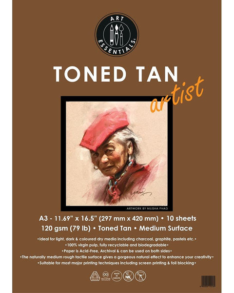 Art Essentials Toned Tan Loose Sheets Pack A3, 120 GSM, 10 Sheets