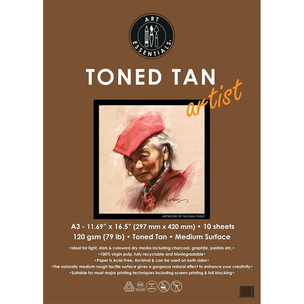 Art Essentials Toned Tan Loose Sheets Pack A3, 120 GSM, 10 Sheets