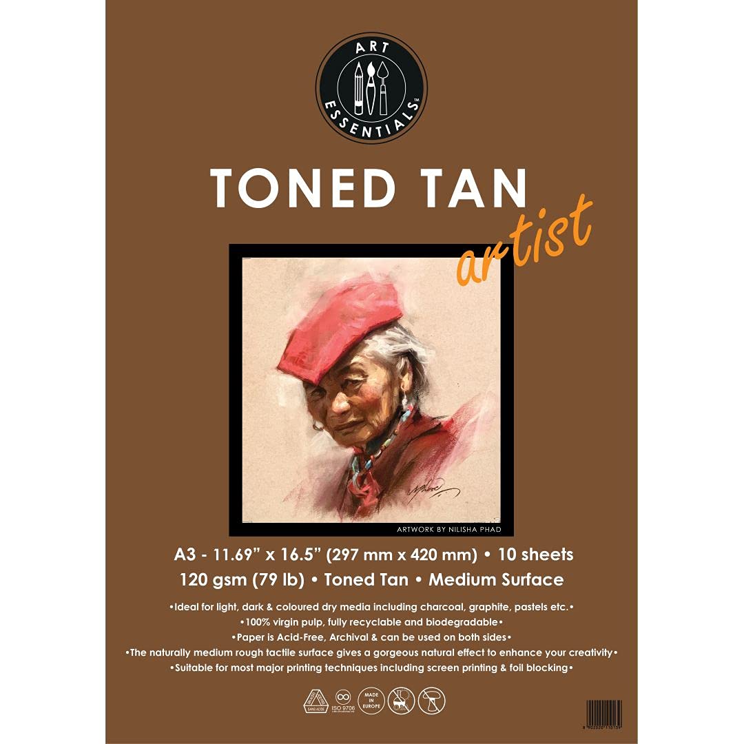 Art Essentials Toned Tan Loose Sheets Pack A3, 120 GSM, 10 Sheets