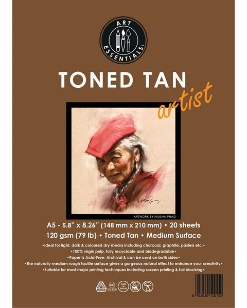 Art Essentials Toned Tan Loose Sheets Pack A5, 120 GSM, 20 Sheets