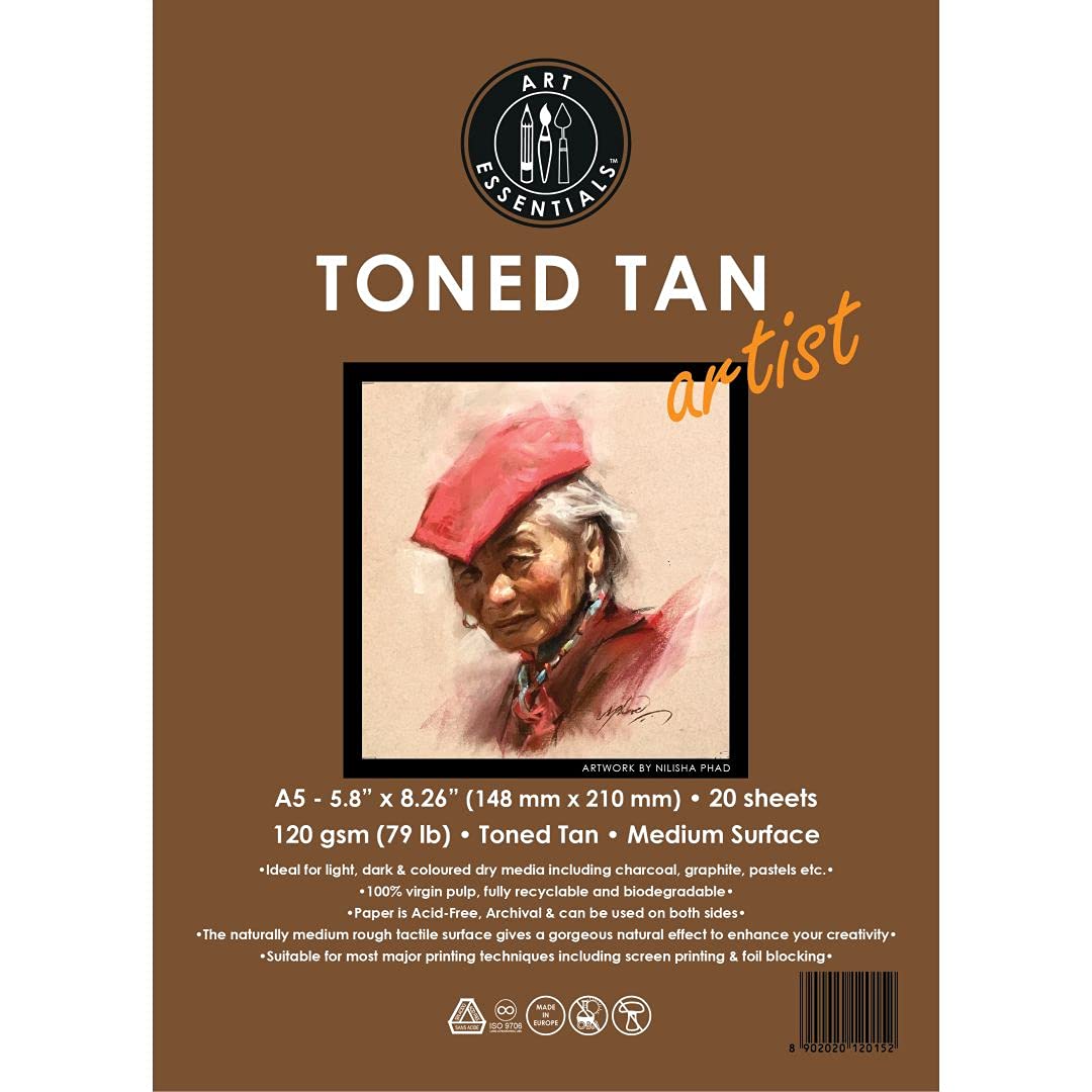 Art Essentials Toned Tan Loose Sheets Pack A5, 120 GSM, 20 Sheets