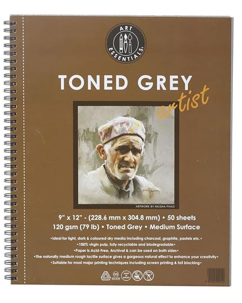 Art Essentials Toned Grey Spiral A4, 120 GSM, 50 Sheets
