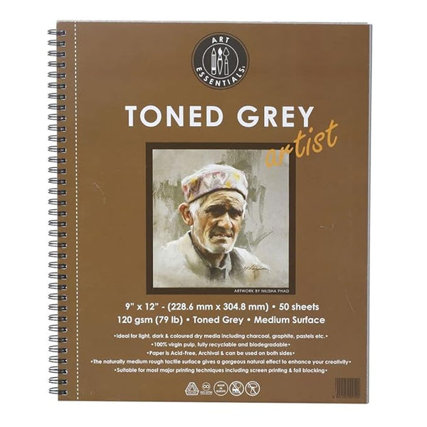 Art Essentials Toned Grey Spiral A4, 120 GSM, 50 Sheets