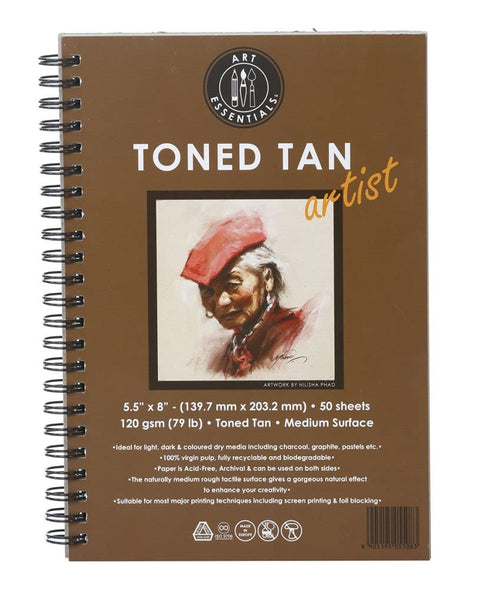 Art Essentials Toned Tan Spiral A5, 120 GSM, 50 Sheets