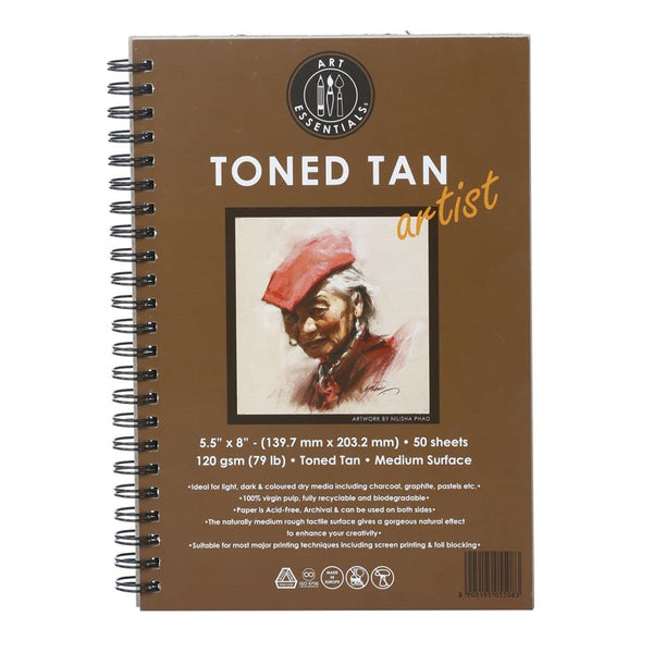 Art Essentials Toned Tan Spiral A5, 120 GSM, 50 Sheets