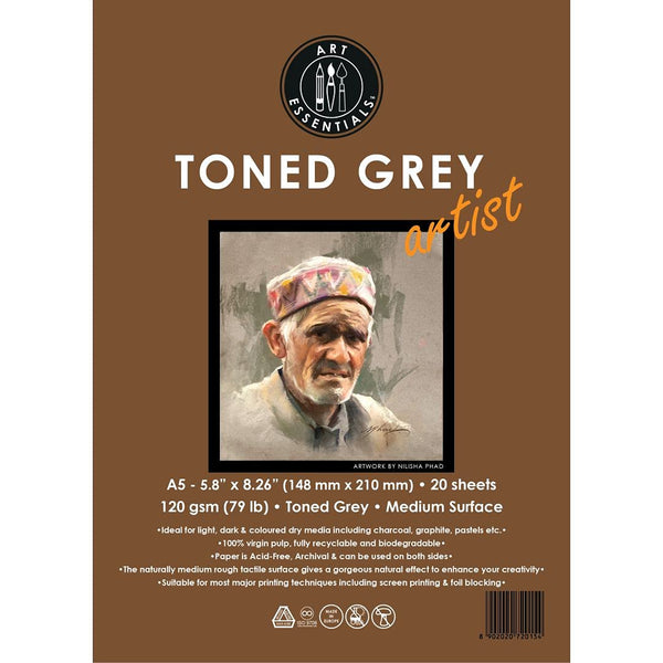 Art Essentials Toned Grey Loose Sheets Pack A5, 120 GSM, 20 Sheets