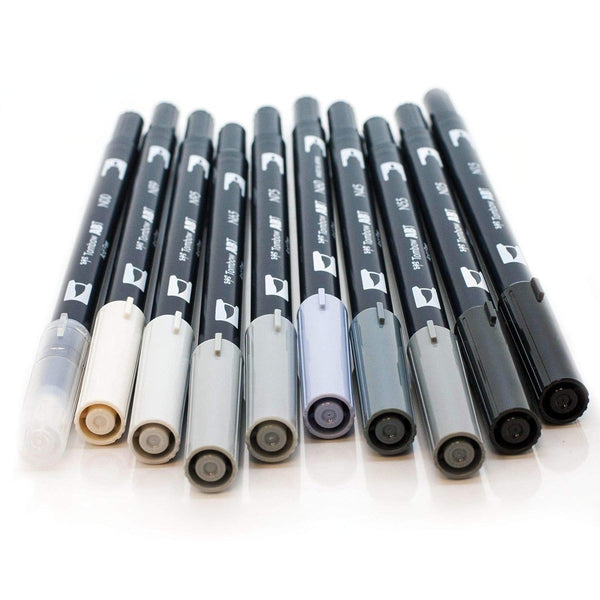 Tombow ABT Brush Pen Set Gray Style Dual Tip set of 10