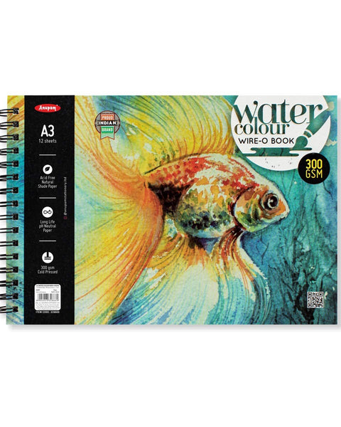 Anupam Watercolour Book Spiral A3, 300 GSM, 12 Sheets
