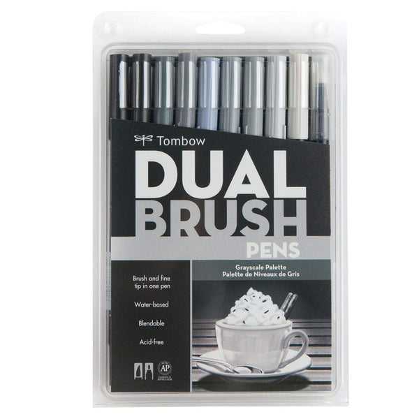 Tombow ABT Brush Pen Set Gray Style Dual Tip set of 10