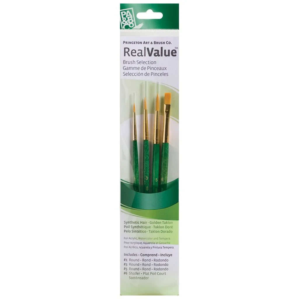 Princeton Mixed Brush Set of 4 Round 1, 3, 5, Shader 6 Suitable for Oil, Acrylic, Watercolour, Goauche, Poster Colours, Short Handle