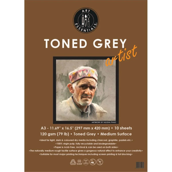 Art Essentials Toned Grey Loose Sheets Pack A3, 120 GSM, 10 Sheets