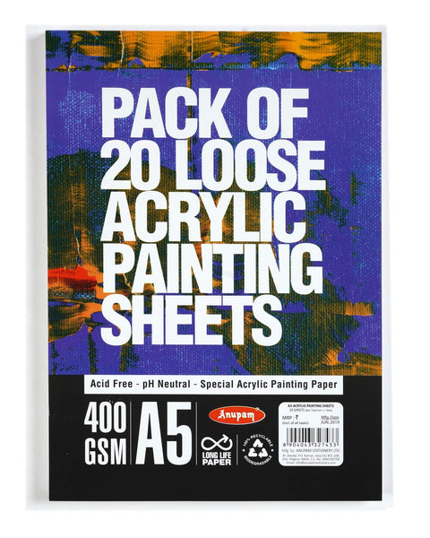 Anupam Acrylic Painting Sheets Loose Sheet Pack A5, 400 GSM, 20 Sheets