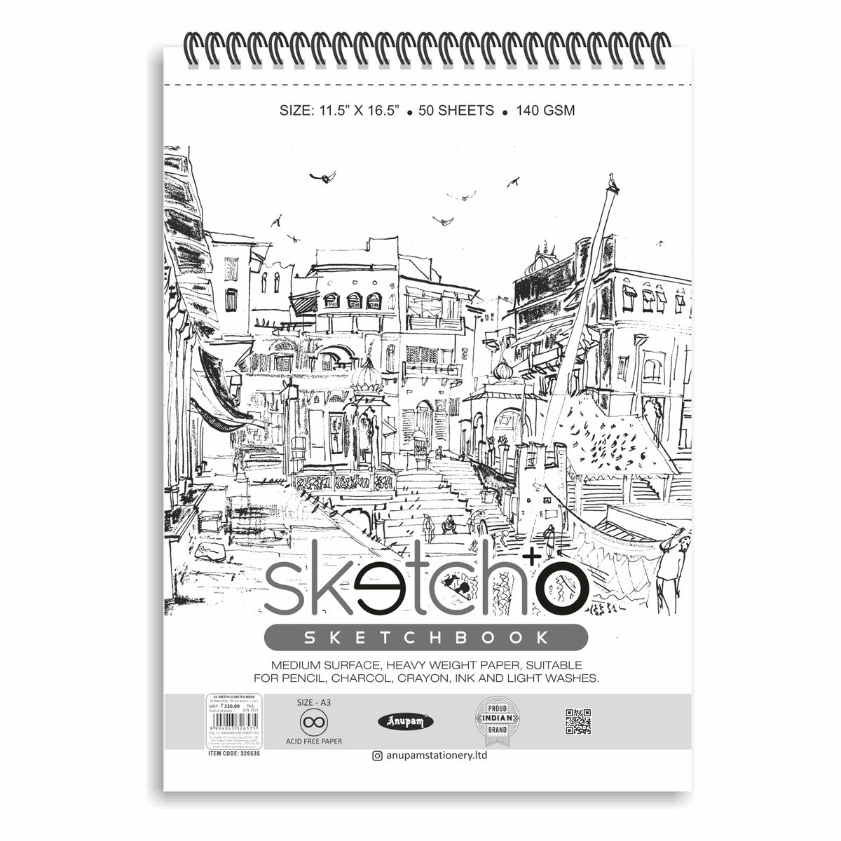 Anupam Sketch-O Sketch Book Spiral A3, 50 Sheets, 140 GSM