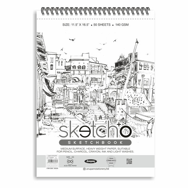 Anupam Sketch-O Sketch Book Spiral A3, 50 Sheets, 140 GSM