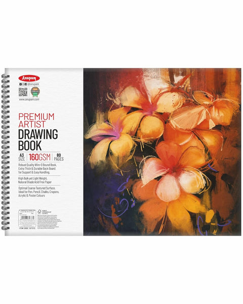 Anupam Sketch Book Spiral A3, 160 GSM, 40 Sheets