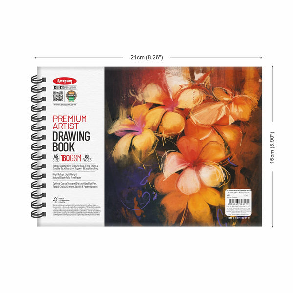 Anupam Sketch Book Spiral A5, 160 GSM, 40 Sheets