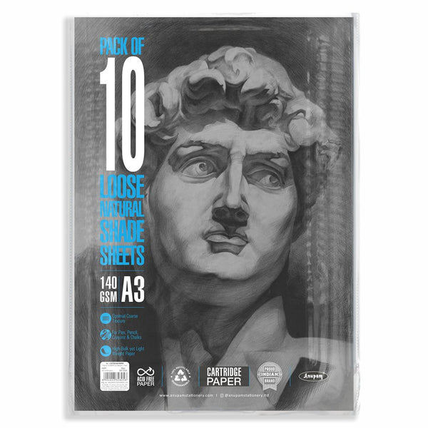 Anupam Sketching Papers Loose Sheet Pack A3, 140 GSM 10 Sheets