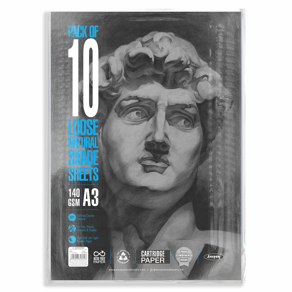 Anupam Sketching Papers Loose Sheet Pack A3, 140 GSM 10 Sheets