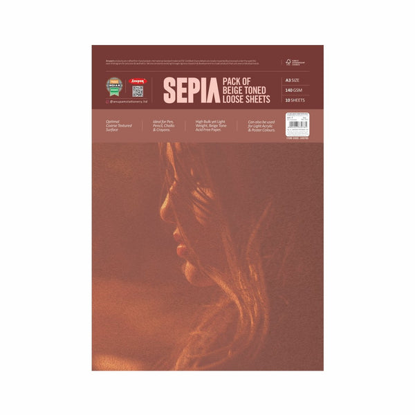 Anupam Sketching Papers Sepia Loose Sheet Pack A3, 140 GSM 10 Sheets