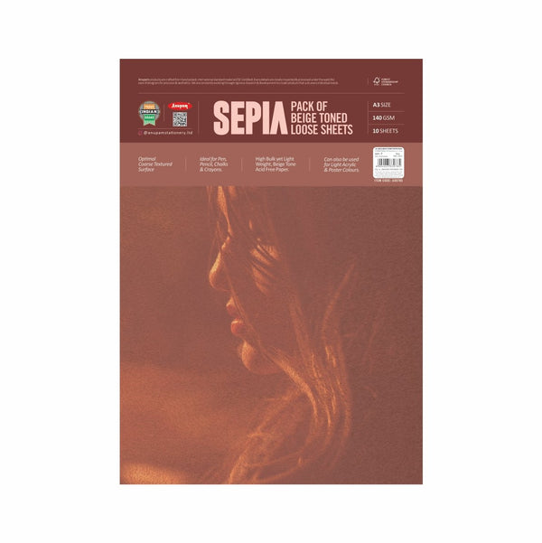 Anupam Sketching Papers Sepia Loose Sheet Pack A3, 140 GSM 10 Sheets