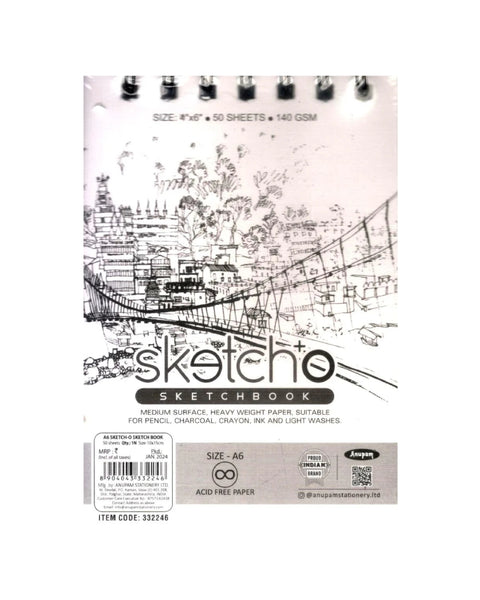 Anupam Sketcho Sketch Book Wiro A6, Square 140 GSM, 50 Sheets