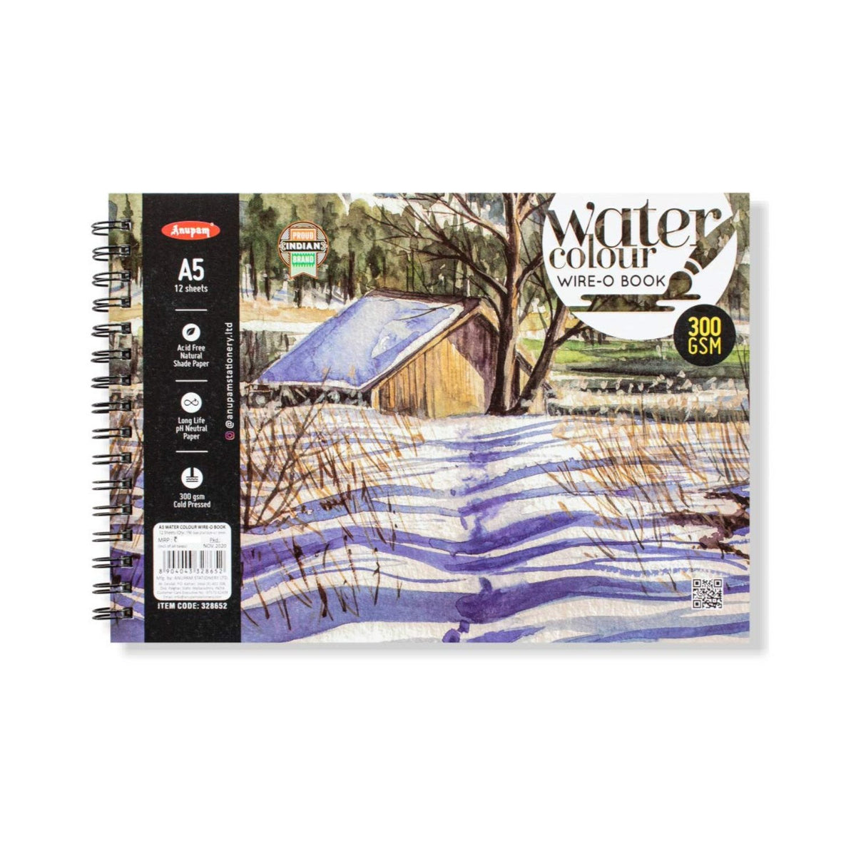 Anupam Watercolour Book Spiral A5, 300 GSM, 12 Sheets