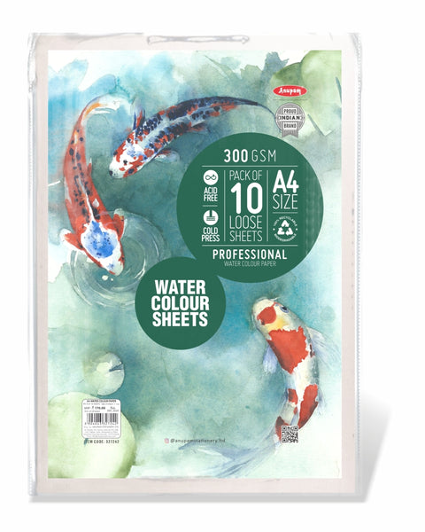 Anupam Watercolour Sheets Loose Sheet Pack A4, 300 GSM, 10 Sheets