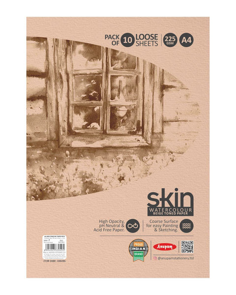 Anupam Watercolour Sheets Skin Loose Sheet Pack A4, 225 GSM, 10 Sheets