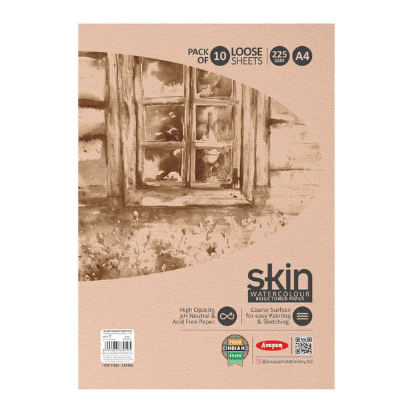 Anupam Watercolour Sheets Skin Loose Sheet Pack A4, 225 GSM, 10 Sheets