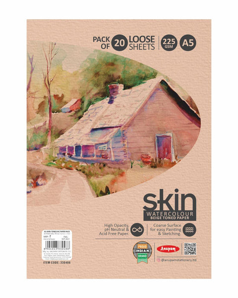 Anupam Watercolour Sheets Skin Loose Sheet Pack A5, 225 GSM, 20 Sheets