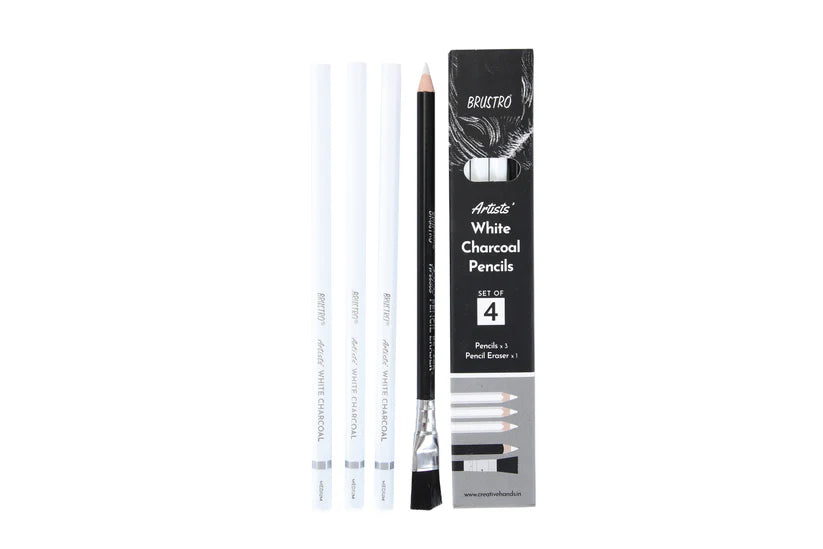 Brustro Charcoals White Charcoal 3 White, 1 Eraser Pencil