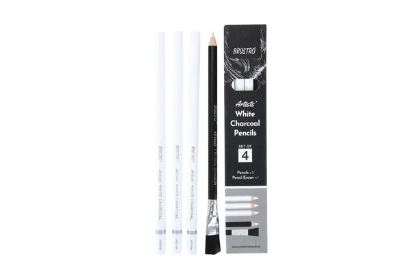 Brustro Charcoals White Charcoal 3 White, 1 Eraser Pencil